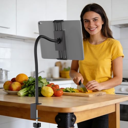 ZMHH Gooseneck Tablet Stand Holder,iPad Clamp Mount for Desk,Table,Beside,Chair,Countertop,Tablet Clip Compatible with 4-13.5" iPad/mini/Air/Pro | Fire HD| Switch| Galaxy Tabs| e-Reader| Nexus - Image 4