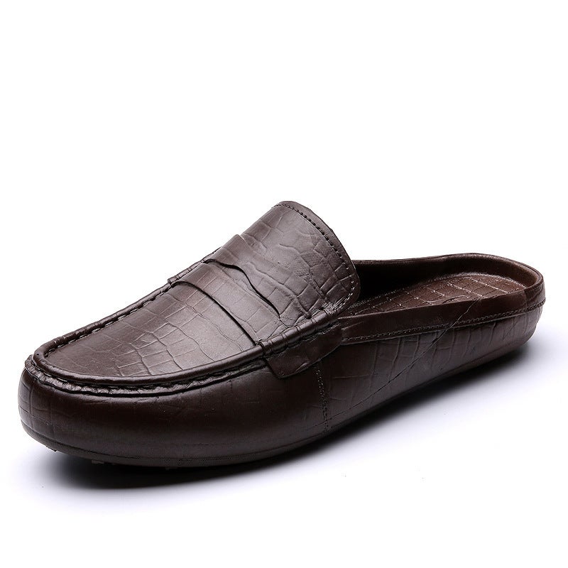 Fashion Mens Slip-On Loafers Korean Trendy Half Drag Brown 