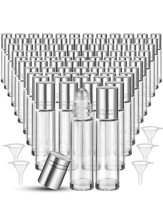Sumind 150 Pcs Essential Oil Roller Bottles 10 ml Glass Empty Roll on Bottles with Stainless Steel Balls Leak Proof with 5 Funnel for Travel Essential OilSilver - Image 1