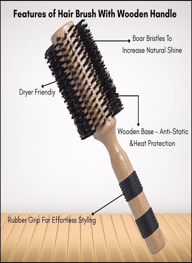 Scarlet Line Professional Maple Wood Anti Static Large Bor Bristles Round Curling Hair Brush Wooden Hot Curl Brush with Anti Slip Rubber Grip Handle - Image 2