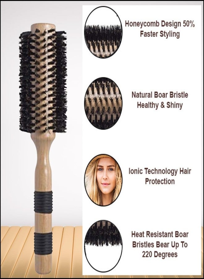 Scarlet Line Professional Maple Wood Anti Static Large Bor Bristles Round Curling Hair Brush Wooden Hot Curl Brush with Anti Slip Rubber Grip Handle - Image 3