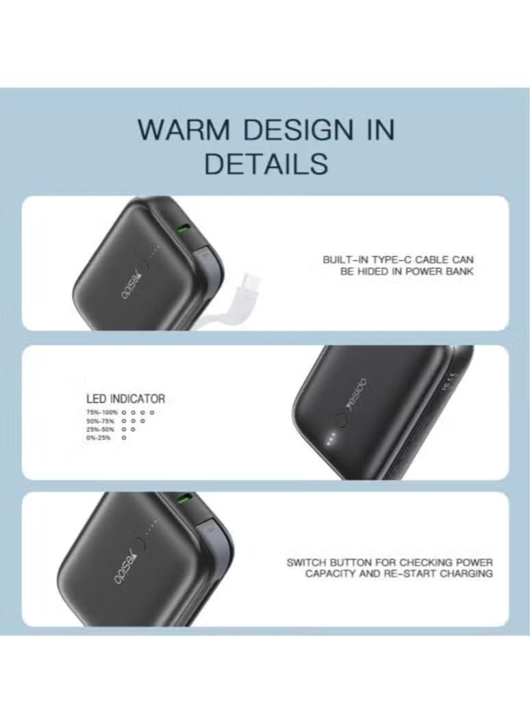 Yesido YP-18 Super Mini 10000mAh Power Bank, Portable Fast Charger with PD3.0, QC3.0, FCP & AFC Fast Charging Support, Compact Power Bank for Smartphones, Tablets & Other USB Devices - Image 4