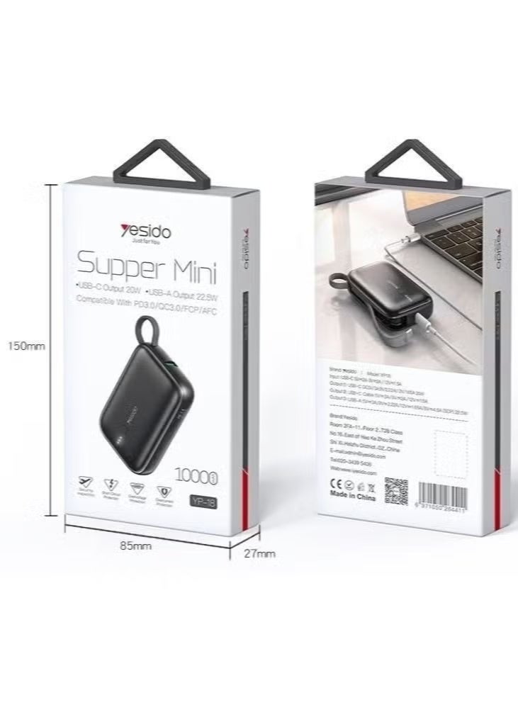 Yesido YP-18 Super Mini 10000mAh Power Bank, Portable Fast Charger with PD3.0, QC3.0, FCP & AFC Fast Charging Support, Compact Power Bank for Smartphones, Tablets & Other USB Devices - Image 2