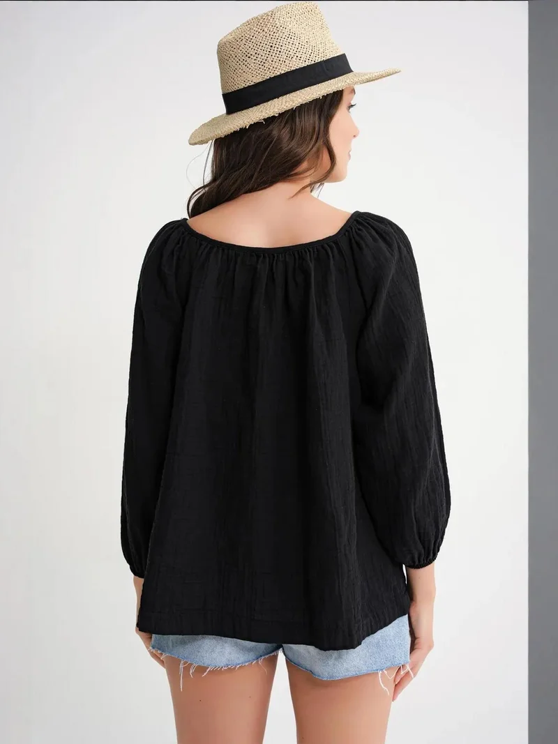 MixRay Black Mixray Buttoned Muslin Blouse for Women | Best Price UAE