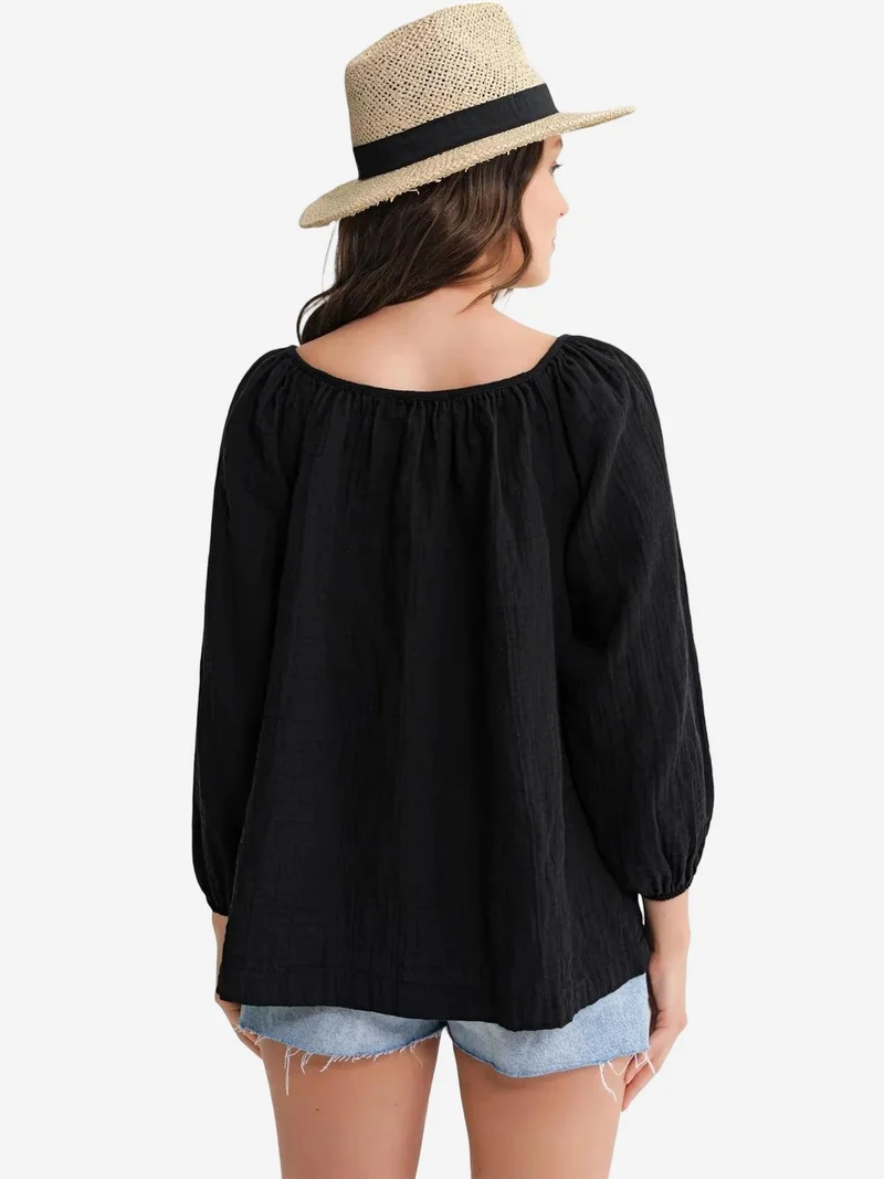 Mixray Black Mixray Buttoned Muslin Blouse for Women | Best Price UAE