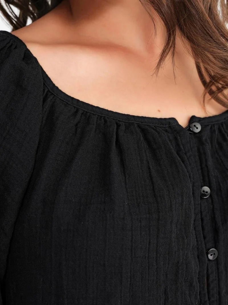 Mixray Black Mixray Buttoned Muslin Blouse for Women | Best Price UAE