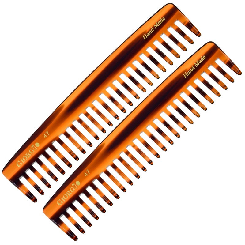 Giorgio G47 Wide Tooth Detangling Hair Comb for Thick Curly Wavy Hair Long Detangler Comb For Wet and Dry Hair Handmade Extra Wide Tooth Comb SawCut Hand Polished