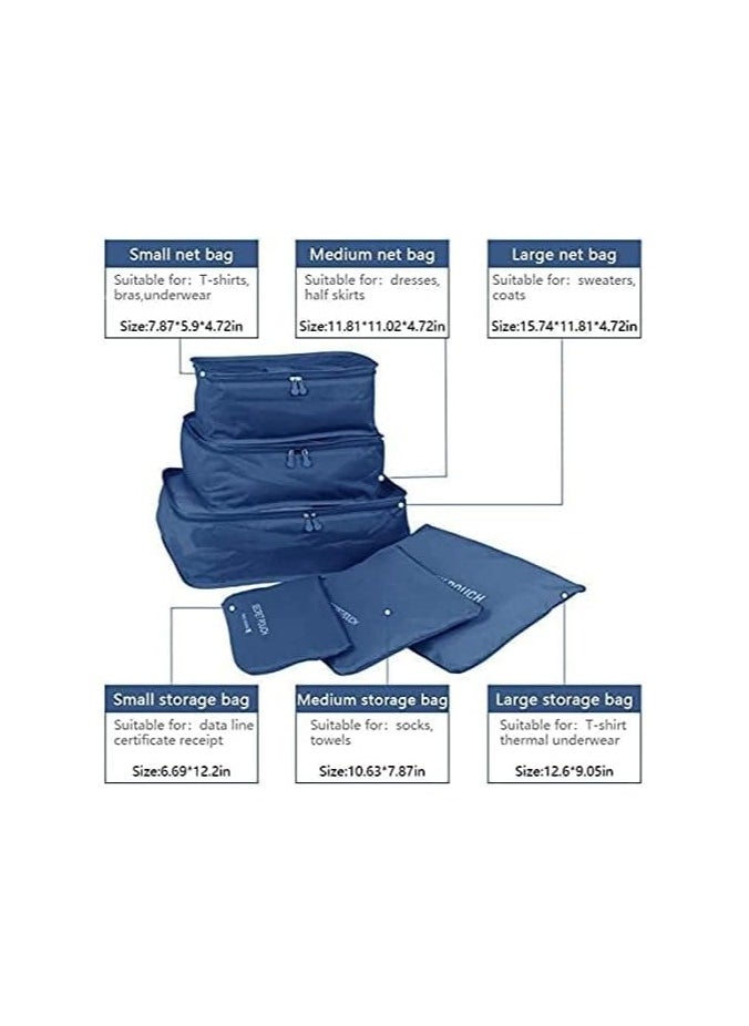 ORiTi - Travel Bag Organizer Set Luggage Bags Organizers Cute Packing Cubes Packing Cubes Set Of 6(BLUE) - Image 1