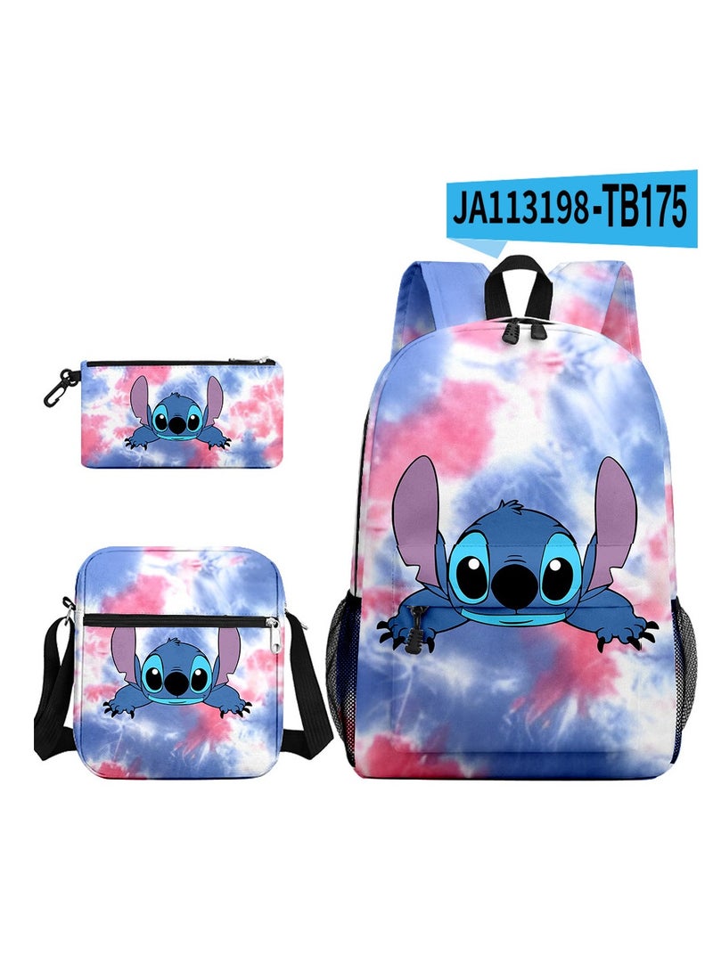 New Cartoon Stitch Backpack School Bag Children's Lunch Bag Pencil Bag Three-Piece Set For Primary And Secondary School Students 32*45*13 cm