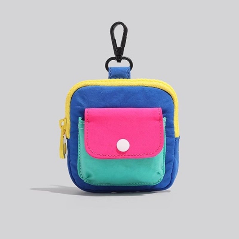 Portable Mini Canvas Card Holder with Zipper, Color Block Design - Image 3