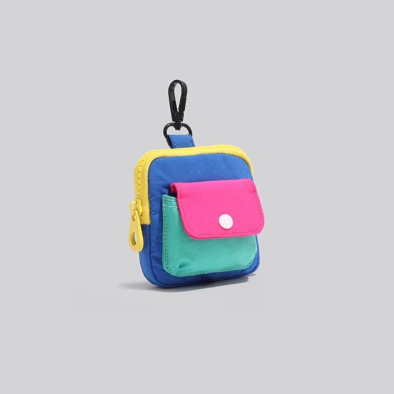 Portable Mini Canvas Card Holder with Zipper, Color Block Design - Image 2