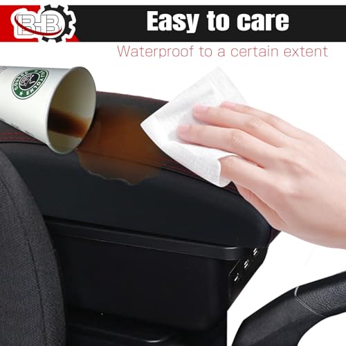 BHB Consoles Armrest Box Compatible with Nissan Almera Versa 2020-2024 Center Console Box Armrest Box USB Charge Black with Red Stitching - Image 4