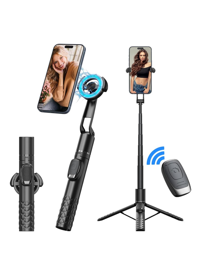 Excefore - Phone Tripod 49'' Magnetic Selfie Stick for iPhone with Remote, Extendable Phone Tripod Stand for All Cell Phones, Detachable Wireless Remote, Portable Phone Tripod for Selfie/Photo/Live/Vlog - Image 1