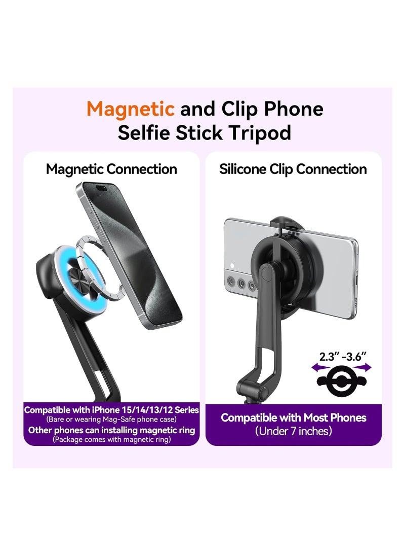 Excefore - Phone Tripod 49'' Magnetic Selfie Stick for iPhone with Remote, Extendable Phone Tripod Stand for All Cell Phones, Detachable Wireless Remote, Portable Phone Tripod for Selfie/Photo/Live/Vlog - Image 1