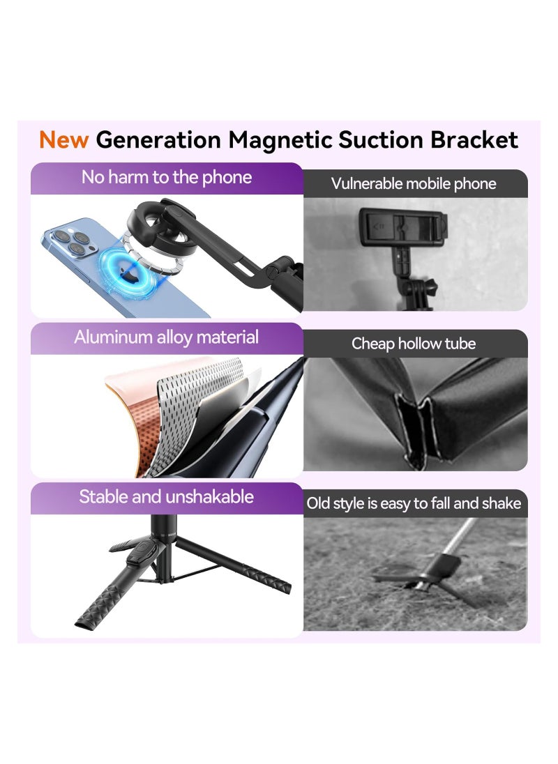 Excefore - Phone Tripod 49'' Magnetic Selfie Stick for iPhone with Remote, Extendable Phone Tripod Stand for All Cell Phones, Detachable Wireless Remote, Portable Phone Tripod for Selfie/Photo/Live/Vlog - Image 1