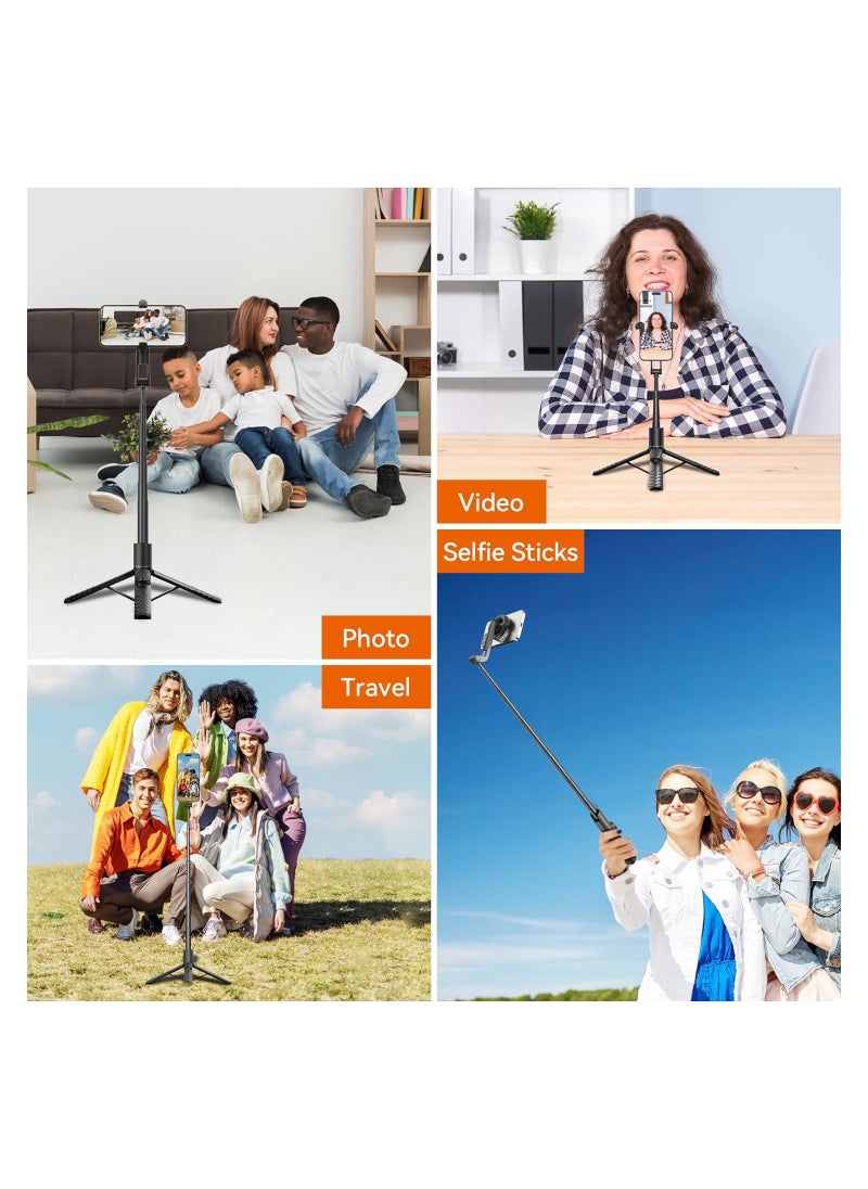 Excefore - Phone Tripod 49'' Magnetic Selfie Stick for iPhone with Remote, Extendable Phone Tripod Stand for All Cell Phones, Detachable Wireless Remote, Portable Phone Tripod for Selfie/Photo/Live/Vlog - Image 1