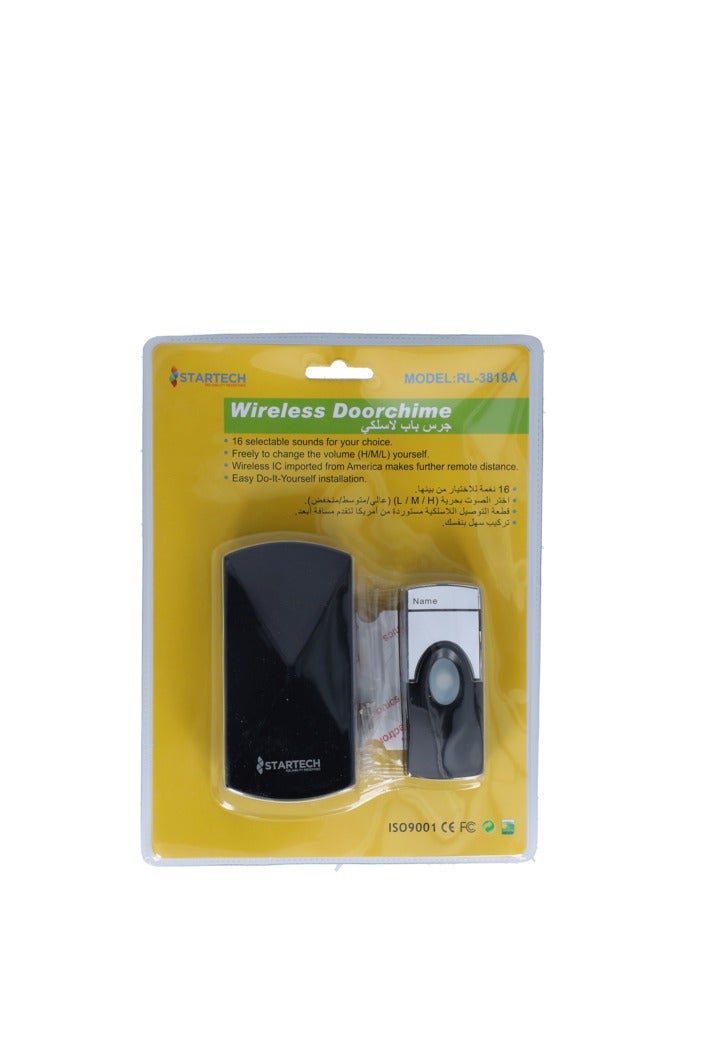 Startech 30m Wireless Working Range Battery Powered Portable 2 Melodies Door Chime White and Black