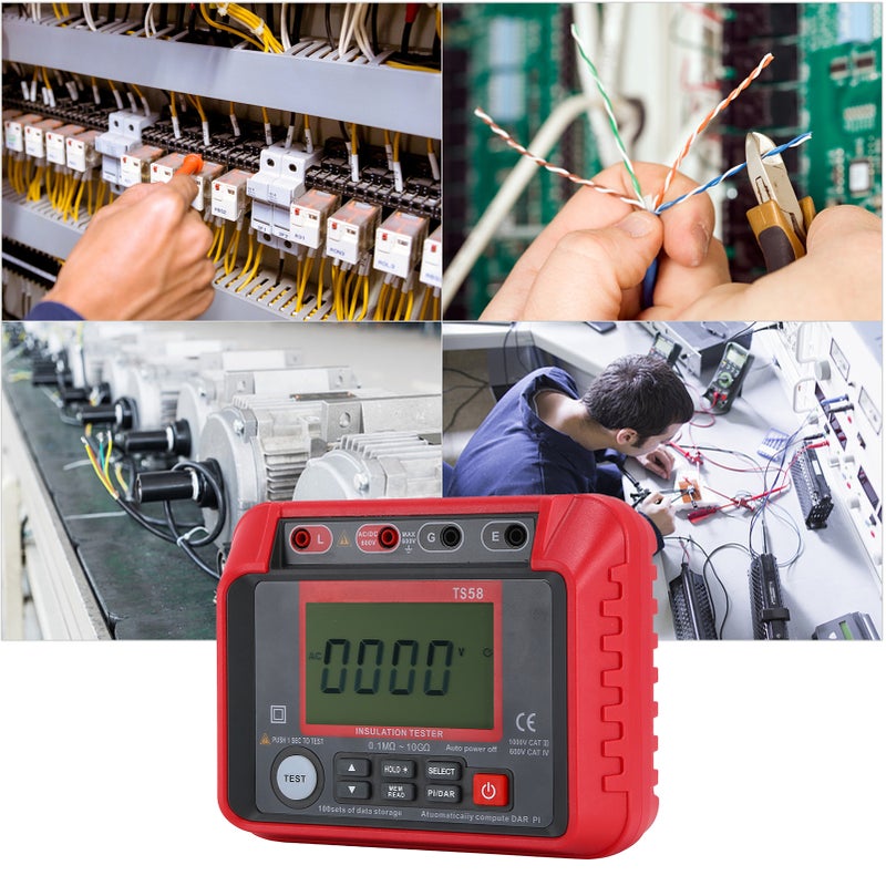 TS58 Digital Insulation Resistance Tester 0.1MΩ-10GΩ Megohmmeter with LCD Backlit Display AC DC 10-600V Maximum 2000 Counts DAR PI Index Insulated Resistance Meter Kit with Zipper Bag - Image 2