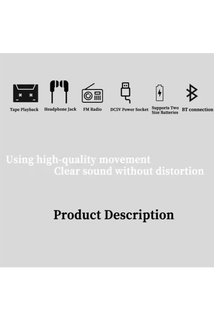 Outdoor Retro Nostalgic Radio Portable Cassette Tape Player Wireless BT Speaker With Play/Fast Forward/Rewind/Auto Flip Function - Image 2