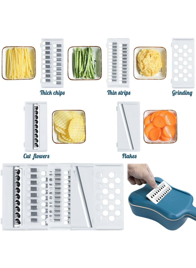 SYOSI قطاعة وخافضة خضار، شكل كمان 5 في 1 متعددة الوظائف، قطاعة خضار للمطبخ مع 5 شفرات، مبشرة بطاطس، قاطعة بصل، قطاعة طماطم ليمون، مقشرة خضار - Image 4