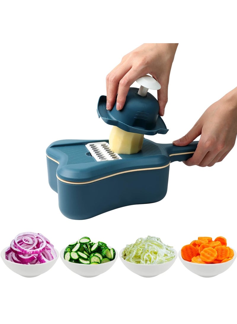 SYOSI قطاعة وخافضة خضار، شكل كمان 5 في 1 متعددة الوظائف، قطاعة خضار للمطبخ مع 5 شفرات، مبشرة بطاطس، قاطعة بصل، قطاعة طماطم ليمون، مقشرة خضار - Image 1