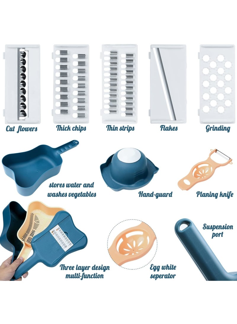 SYOSI قطاعة وخافضة خضار، شكل كمان 5 في 1 متعددة الوظائف، قطاعة خضار للمطبخ مع 5 شفرات، مبشرة بطاطس، قاطعة بصل، قطاعة طماطم ليمون، مقشرة خضار - Image 2