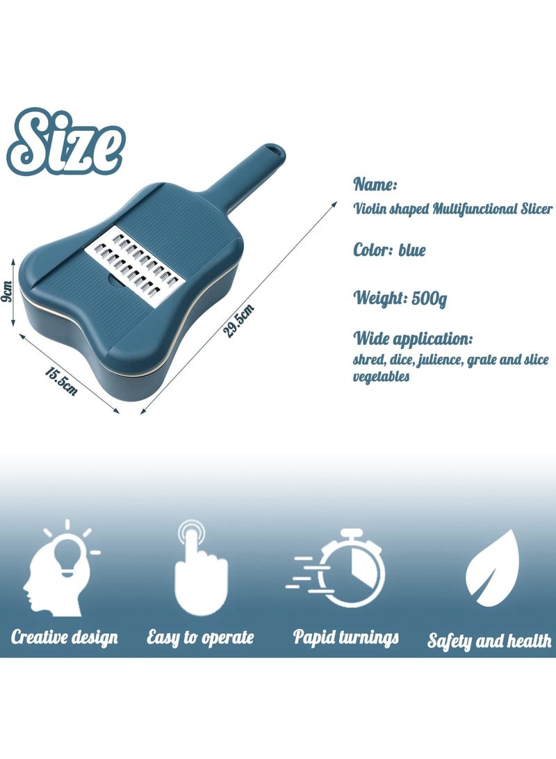 SYOSI قطاعة وخافضة خضار، شكل كمان 5 في 1 متعددة الوظائف، قطاعة خضار للمطبخ مع 5 شفرات، مبشرة بطاطس، قاطعة بصل، قطاعة طماطم ليمون، مقشرة خضار - Image 3
