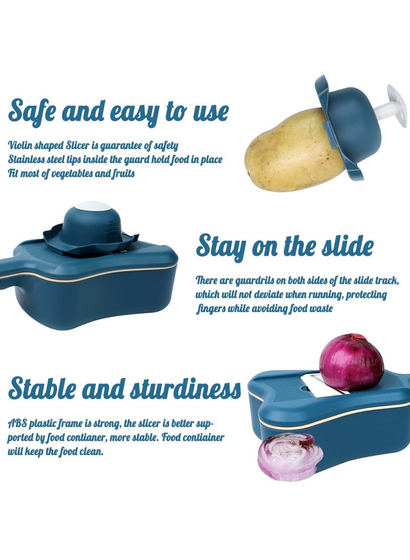 SYOSI قطاعة وخافضة خضار، شكل كمان 5 في 1 متعددة الوظائف، قطاعة خضار للمطبخ مع 5 شفرات، مبشرة بطاطس، قاطعة بصل، قطاعة طماطم ليمون، مقشرة خضار - Image 5