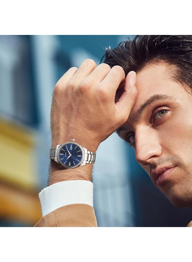 BUREI Mens Watches Fashion Stainless Steel Quartz Watches for Men,Waterproof Luxury Dress Design, Gifts for Men, deep blue silver, Fashionable, classic, multifunctional, easy to read, elegant - Image 5