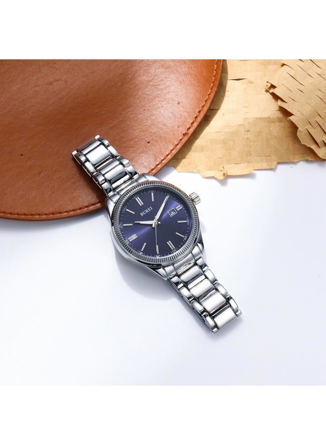 BUREI Mens Watches Fashion Stainless Steel Quartz Watches for Men,Waterproof Luxury Dress Design, Gifts for Men, deep blue silver, Fashionable, classic, multifunctional, easy to read, elegant - Image 4