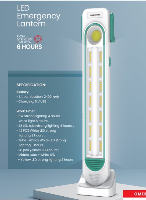 Olsenmark LED Emergency Lantern- OME2843, Energy Efficient Design, Versatile Lighting Options, Long 6 Hours Working, Compact, Portable and Convenient Design