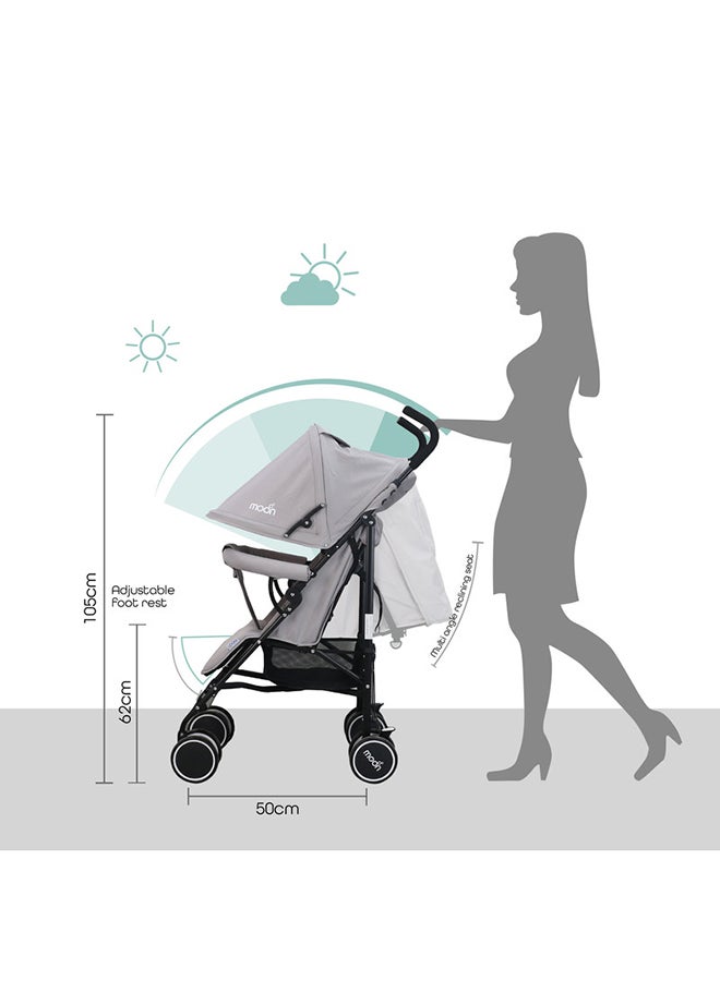Moon Neo Plus Travel Stroller – Umbrella Fold, Reclining Seat, Storage Basket, Lightweight And Compact, Suitable 0-36M (Up to 15kg) – Light Grey - Image 4