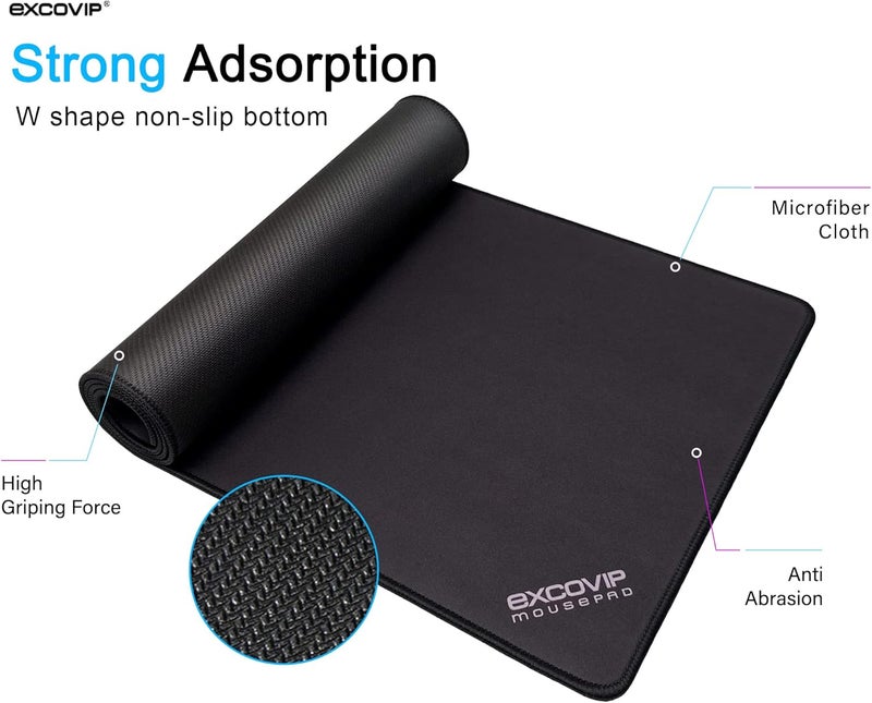 إكسوفيب لوحة ماوس ألعاب كبيرة، لوحة ماوس طويلة Xxl، لوحة ماوس/سجادة مكتب من القماش الممتد بحواف مخيطة للاعبي الألعاب والمكتب والمنزل، 35.4 × 11.8 بوصة، لون أسود - Image 2