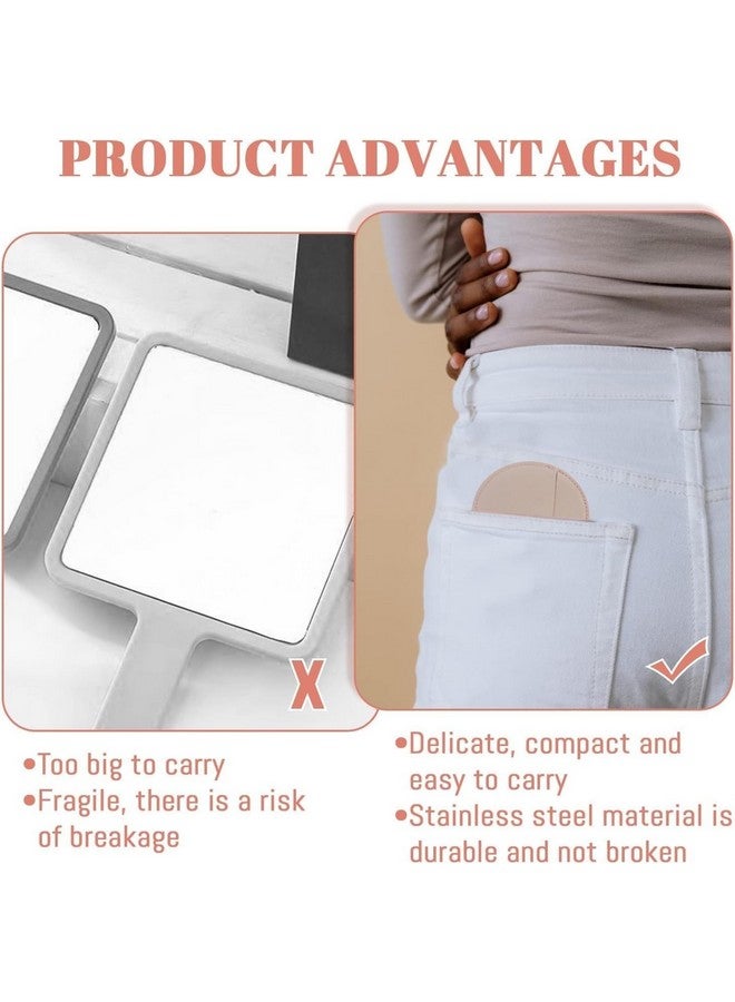 وي3 مرآة جيب صغيرة الحجم غير قابلة للكسر من الفولاذ المقاوم للصدأ، مرآة دائرية صغيرة محمولة مع غطاء حافظة من جلد البولي يوريثان للنساء والرجال (وردي) - Image 3