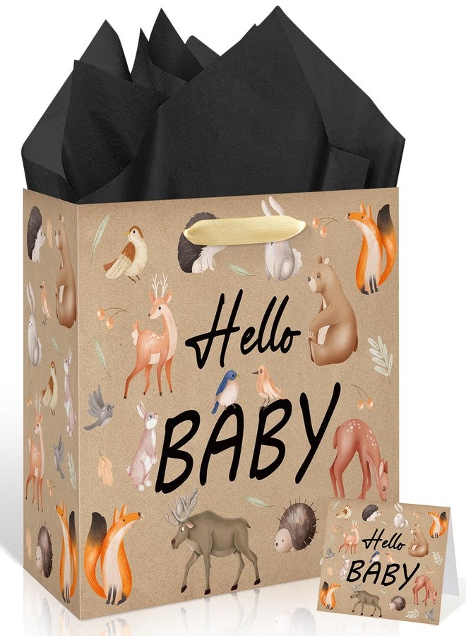 LUUFILx Baby Boy Girl Gift Bag Woodland Baby Shower Wrap Bag with Woodland Wrapping Paper Greeting Card Forest Animal Paper Gift Bags for Kids Newborn Birthday Gender Reveal Party Favors Decorations Supplies - Image 1