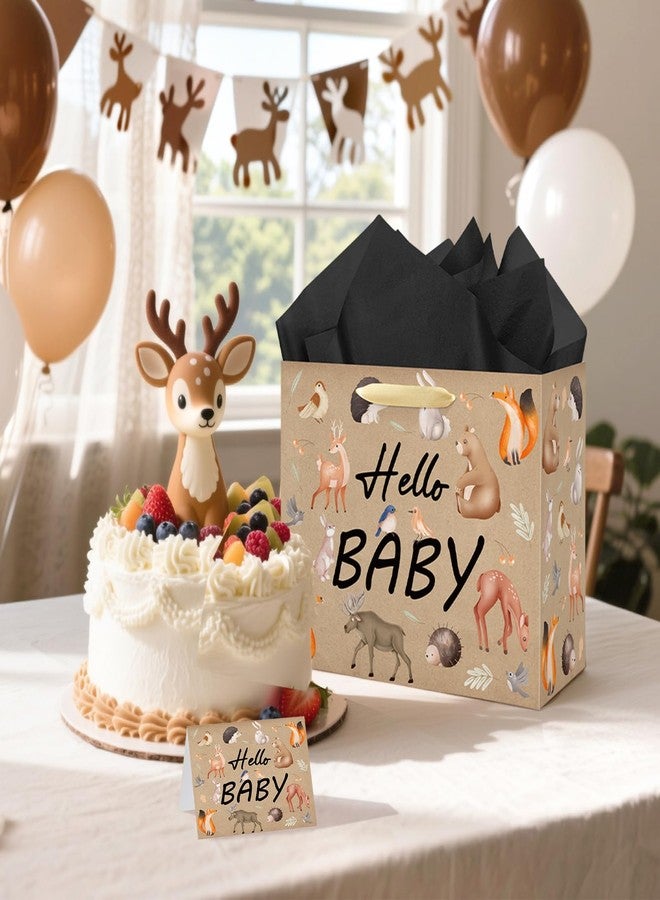 LUUFILx Baby Boy Girl Gift Bag Woodland Baby Shower Wrap Bag with Woodland Wrapping Paper Greeting Card Forest Animal Paper Gift Bags for Kids Newborn Birthday Gender Reveal Party Favors Decorations Supplies - Image 2