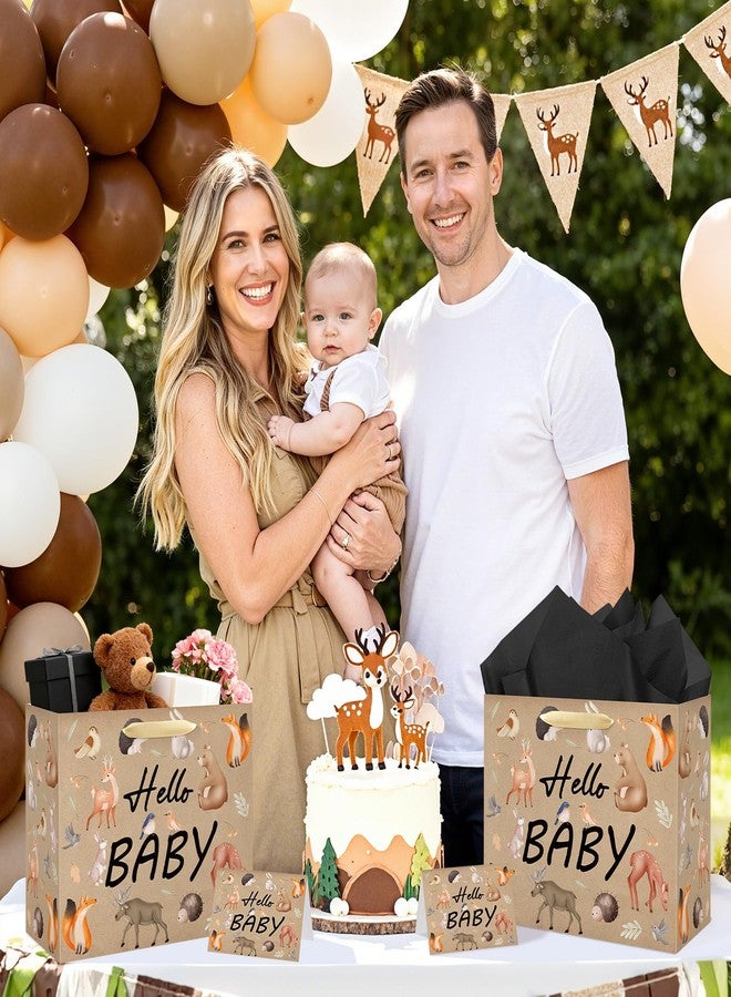 LUUFILx Baby Boy Girl Gift Bag Woodland Baby Shower Wrap Bag with Woodland Wrapping Paper Greeting Card Forest Animal Paper Gift Bags for Kids Newborn Birthday Gender Reveal Party Favors Decorations Supplies - Image 4