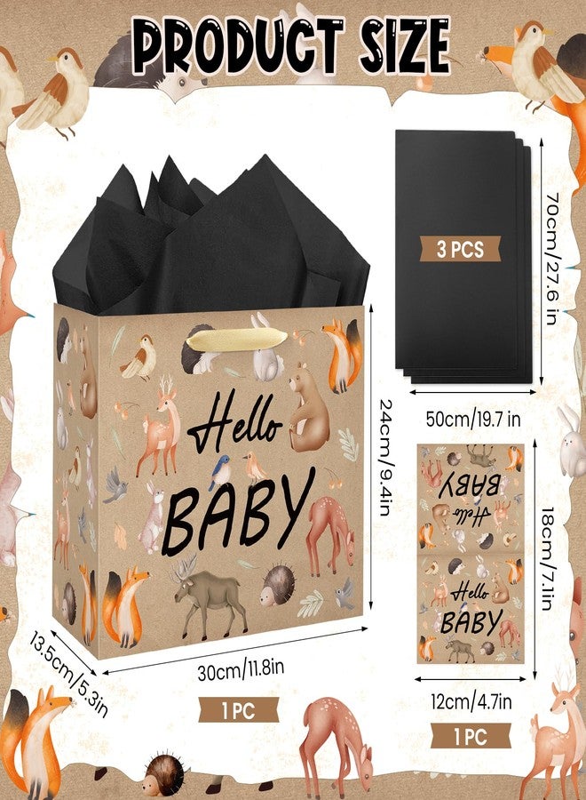 LUUFILx Baby Boy Girl Gift Bag Woodland Baby Shower Wrap Bag with Woodland Wrapping Paper Greeting Card Forest Animal Paper Gift Bags for Kids Newborn Birthday Gender Reveal Party Favors Decorations Supplies - Image 5