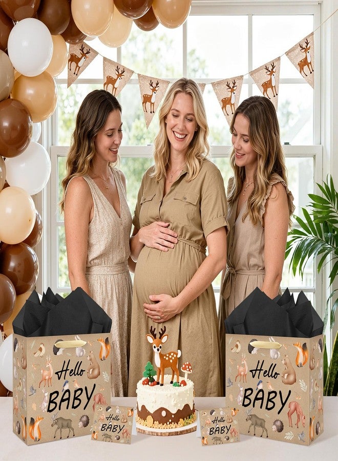 LUUFILx Baby Boy Girl Gift Bag Woodland Baby Shower Wrap Bag with Woodland Wrapping Paper Greeting Card Forest Animal Paper Gift Bags for Kids Newborn Birthday Gender Reveal Party Favors Decorations Supplies - Image 3
