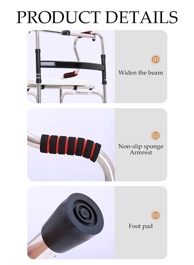 DUNISO Upright Posture Rolling Walker,Stainless Steel Foldable Walker,6 Adjustable Heights,Anti Slip and Durable, Strong Load-Bearing Capacity,for Seniors,Disabled and Postoperative Rehabilitation - Image 3