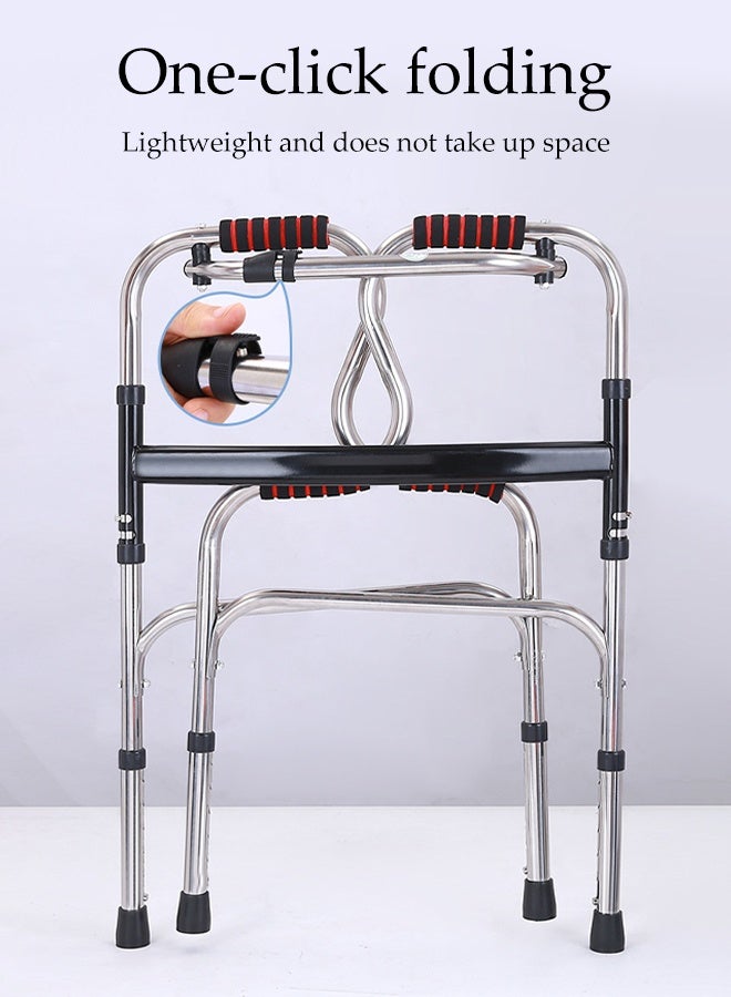 DUNISO Upright Posture Rolling Walker,Stainless Steel Foldable Walker,6 Adjustable Heights,Anti Slip and Durable, Strong Load-Bearing Capacity,for Seniors,Disabled and Postoperative Rehabilitation - Image 5