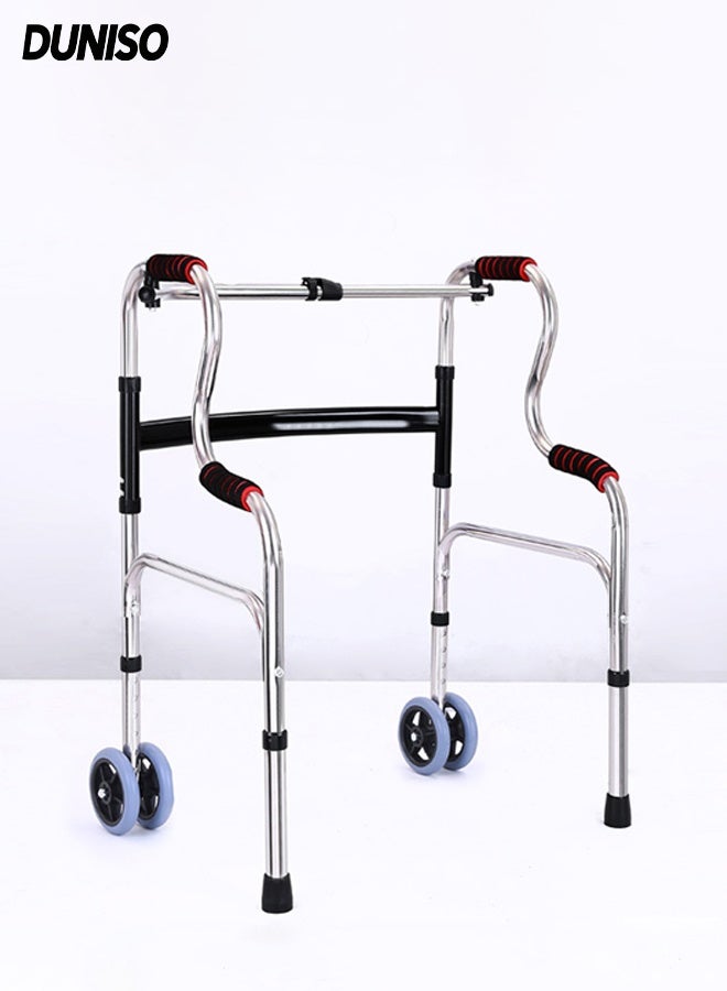 DUNISO Upright Posture Rolling Walker,Stainless Steel Foldable Walker,6 Adjustable Heights,Anti Slip and Durable, Strong Load-Bearing Capacity,for Seniors,Disabled and Postoperative Rehabilitation - Image 1