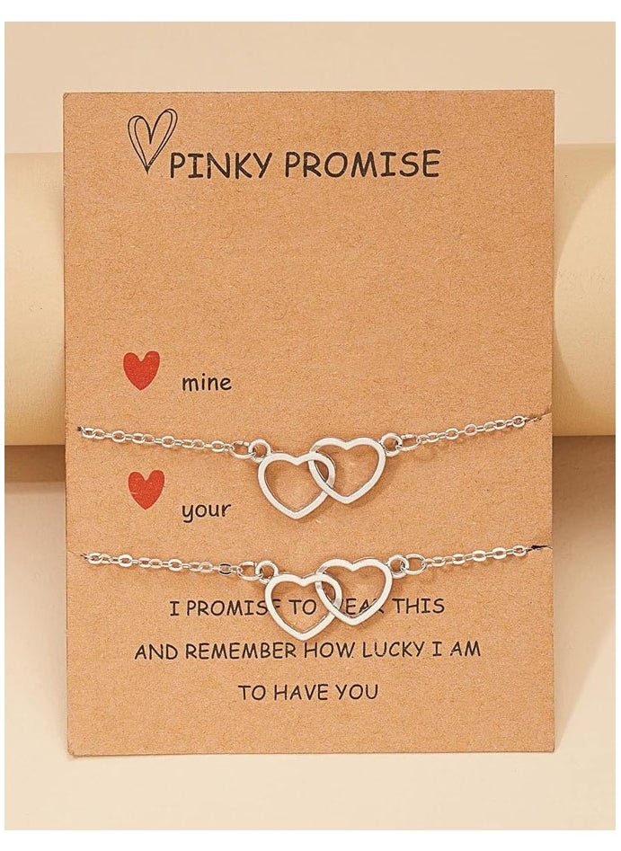 Generic - Two distinctive silver hand bracelets with two-heart design and gift card elegant and soft adjustable accessory suitable for special occasions and for gifting - Image 1