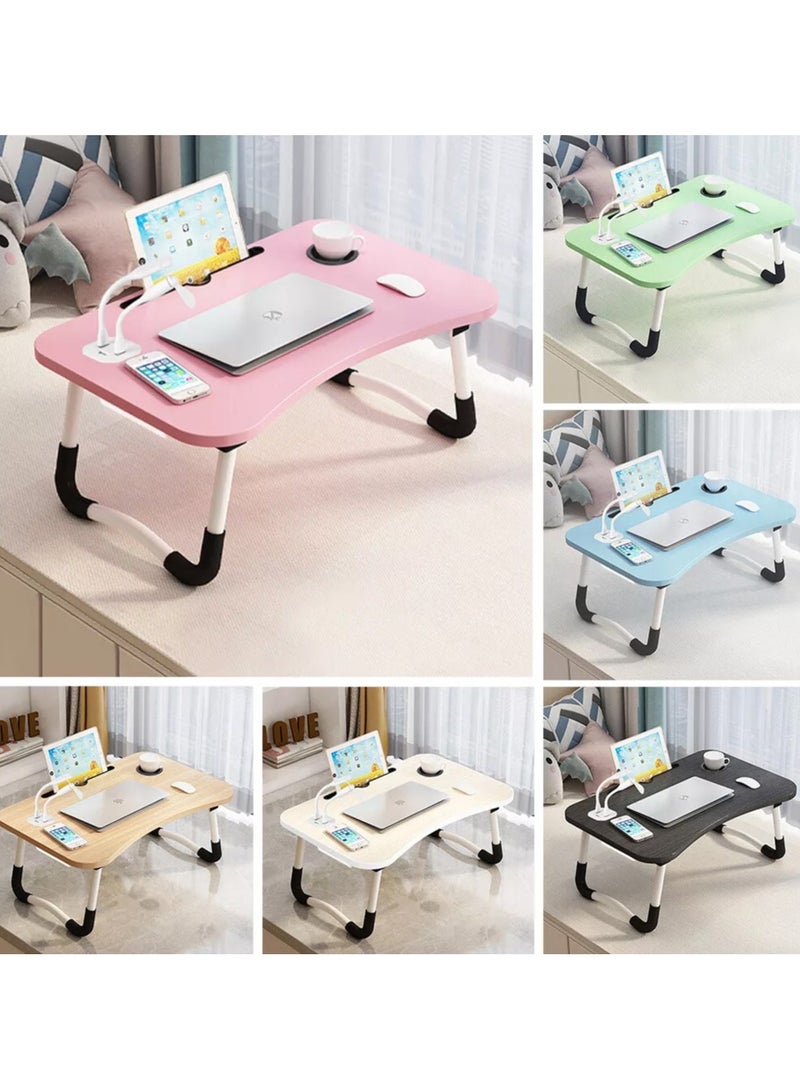 DubaiGallery Laptop Table for Bed & Sofa, Foldable Desk with Cup Holder, Drawer & Built-in USB Hub with Free Mini Fan, LED Lamp - Image 1