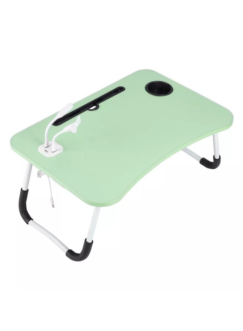 DubaiGallery Laptop Table for Bed & Sofa, Foldable Desk with Cup Holder, Drawer & Built-in USB Hub with Free Mini Fan, LED Lamp - Image 3