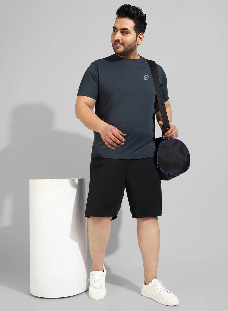 Instafab Plus Men's Solid Charcoal Grey Regular Fit Activewear T-Shirt