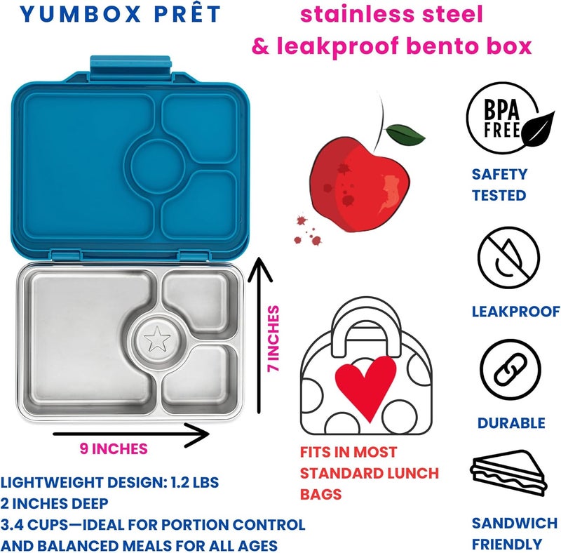 Yumbox Prêt Stainless Steel Bento Box with Leakproof Lid, Sandwich Friendly Tray (Normandy Blue) | Sandwich-Friendly Layout | Lightweight Design | Fits Most Lunch Bags | Dishwasher Safe (Top Rack) - Image 2