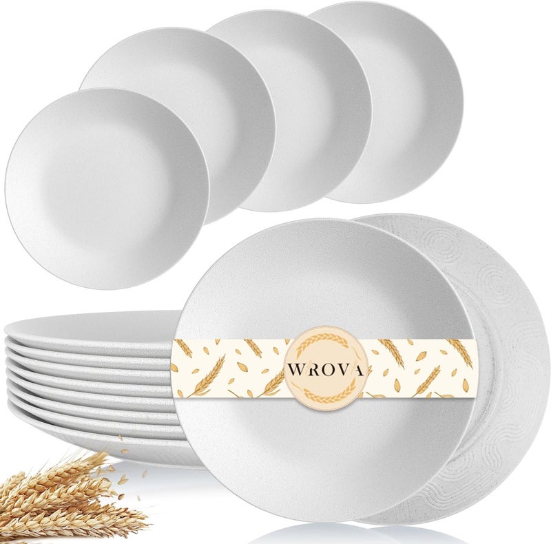 Wrova Wheat Straw Dinner Plates 9 Inch Unbreakable Set of 8  Dishwasher  Microwave Safe Plastic Plates Reusable  Lightweight Plates for kitchencampingsaladappetizer  White - Image 1