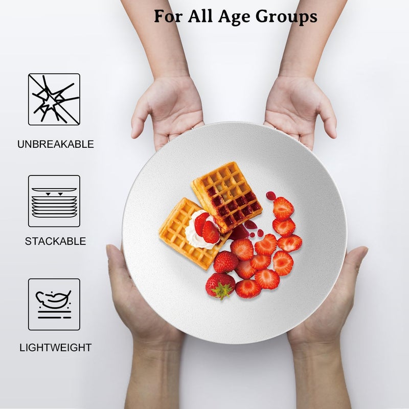 Wrova Wheat Straw Dinner Plates 9 Inch Unbreakable Set of 8  Dishwasher  Microwave Safe Plastic Plates Reusable  Lightweight Plates for kitchencampingsaladappetizer  White - Image 5