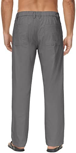 Janmid Mens Cotton Linen Drawstring Pants Elastic Waist Casual Jogger Yoga Pants Smoky Gray S - Image 2